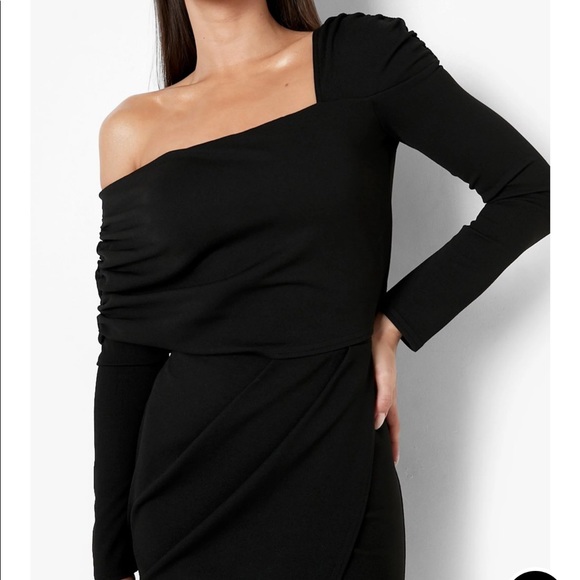 One-Shoulder-Ruched-Overlay-Midi-Dress - size 12 - Picture 2 of 4